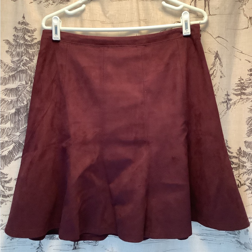 WHBM Faux Suede Burgundy A-Line Skirt